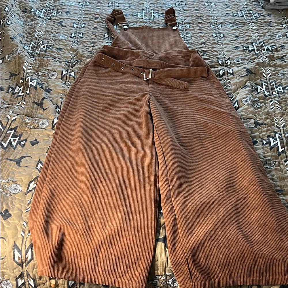SHEIN Brown Corduroy Jumpsuit with Belt